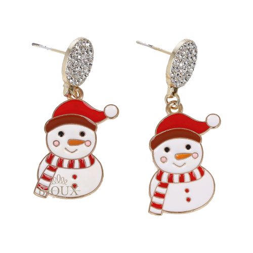 Orecchini tondi strass con ciondolo pupazzo di neve