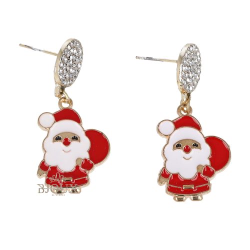 Orecchini tondi strass con ciondolo santa claus