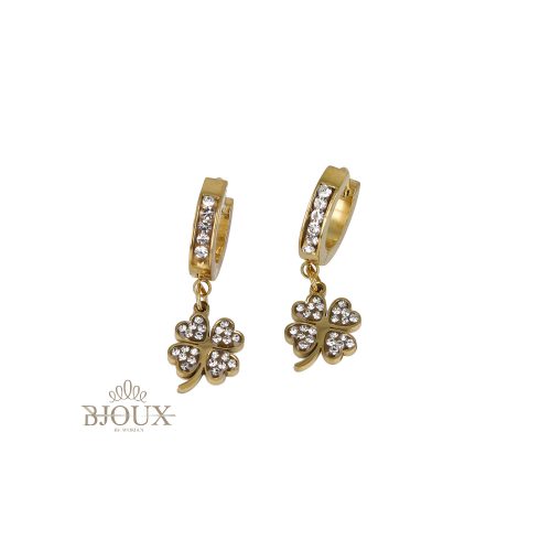 Orecchini cerchietto strass 10 mm con quadrifoglio