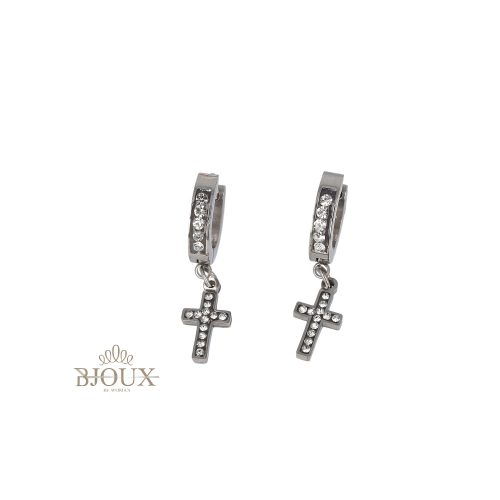 Orecchini cerchietto strass 10 mm con crocetta