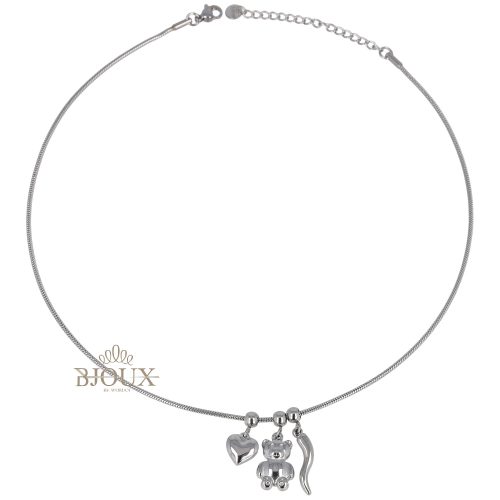 Collana teddy cuoricino e cornetto portafortuna