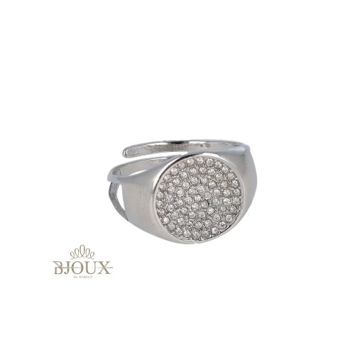 Anello chevalier tondo strass acciaio