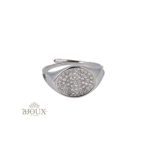 Anello chevalier ovale strass acciaio