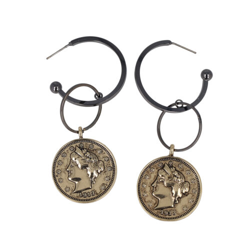 Orecchini cerchio con ciondolo medaglia