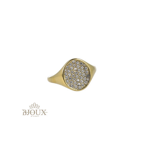 Anello Chevalier Tondo Pavé in Acciaio