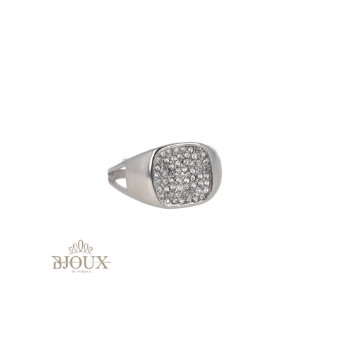 Anello Chevalier Squadrato Pavé in Acciaio