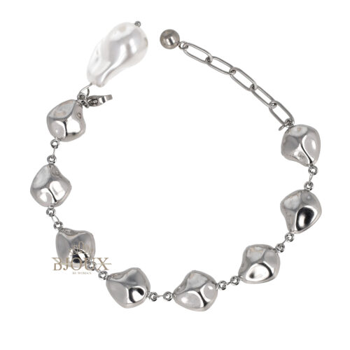 Bracciale in Acciaio con Maglie Irregolari e Perla