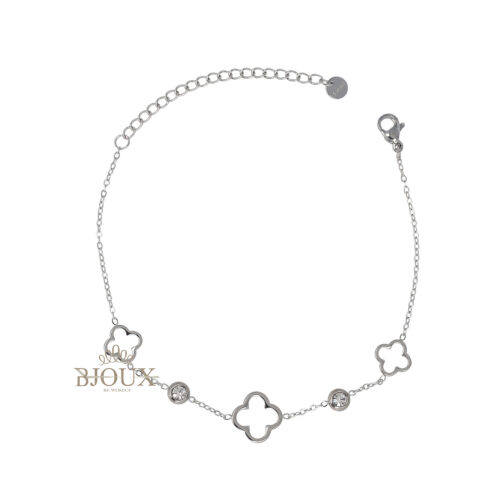 Bracciale con Quadrifogli e Zirconi in Acciaio