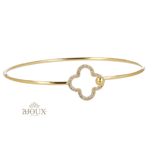 Bracciale Rigido in Acciaio con Quadrifoglio Zirconi