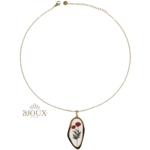 Collana in Acciaio con Ciondolo Smaltato – Papaveri