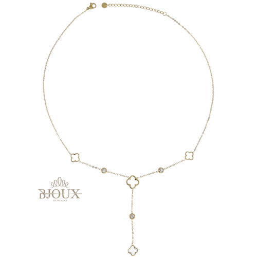 Collana Quadrifogli e Zirconi in Acciaio