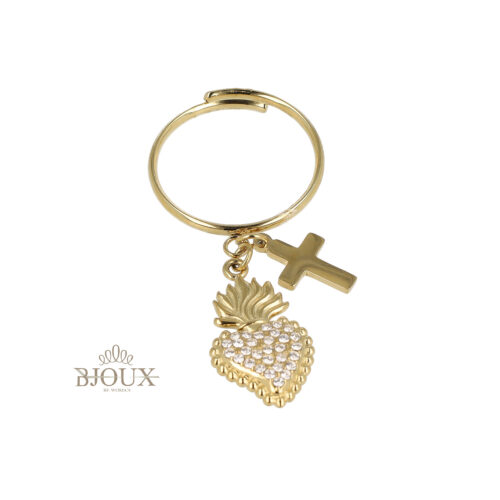 Anello Ciondoli Croce e Cuore Sacro Zirconi