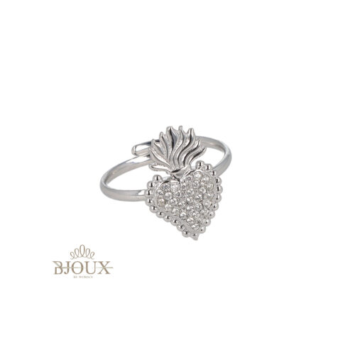 Anello in acciaio con cuore sacro centrale