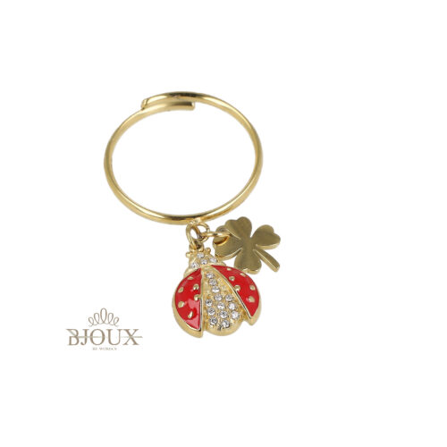 Anello con ciondoli coccinella e quadrifoglio