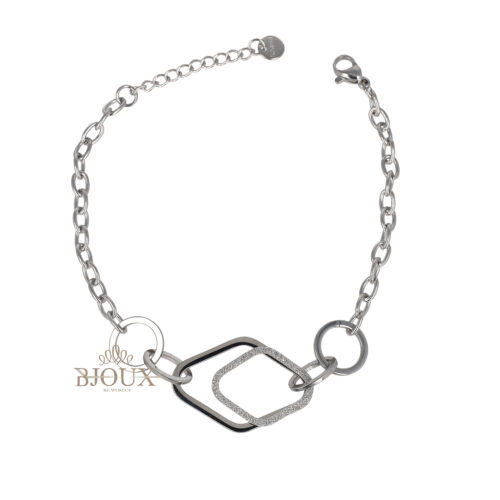 Bracciale in acciaio con cerchi e rombo satinato