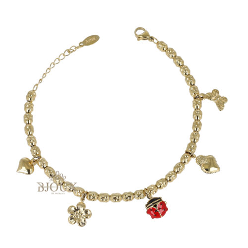 Bracciale in acciaio con sfere e ciondoli portafortuna