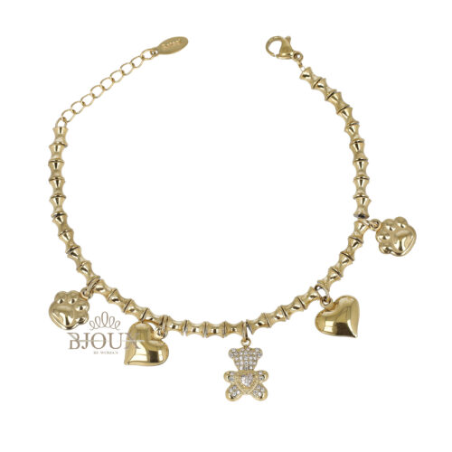 Bracciale in acciaio con sfere e ciondoli pet e cuori