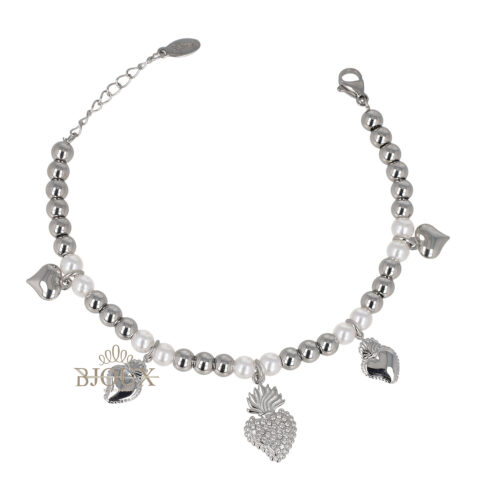 Bracciale con sfere e perle con ciondoli cuore sacro
