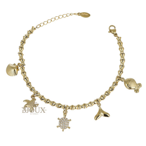 Bracciale in acciaio con ciondoli marini