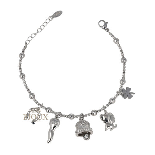 Bracciale in acciaio con ciondoli portafortuna