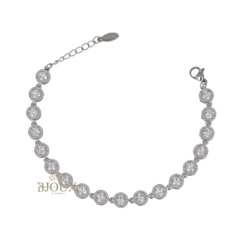Bracciale Tennis in Acciaio con Zirconi Tondi