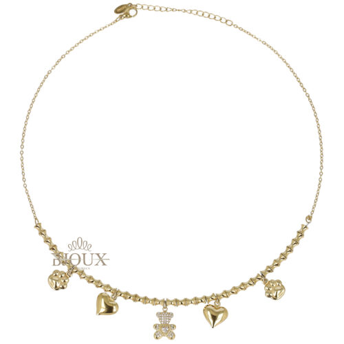 Collana in acciaio con ciondoli orsetto e cuori