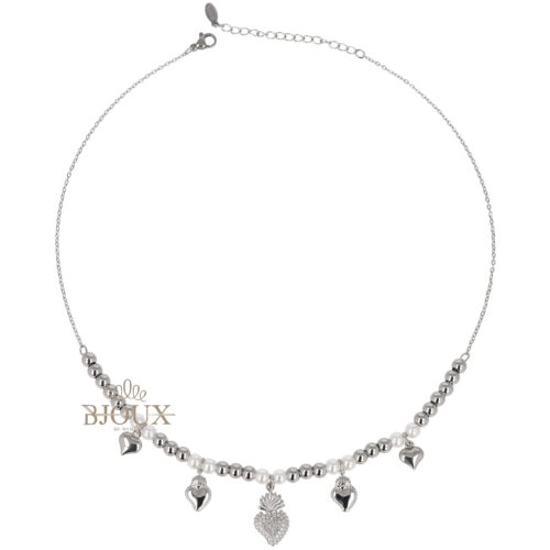 Collana in acciaio con cuore sacro e perline