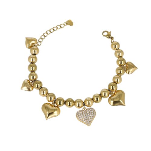 Bracciale Sfere con Cuori Sonagli in Acciaio