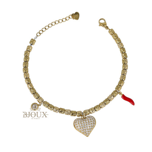 Bracciale Charms Cuore Pavé in Acciaio
