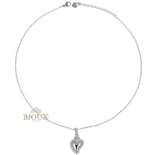 Collana Cuore Sacro con Pavé in Acciaio