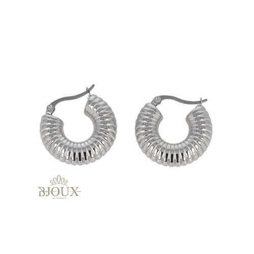 Orecchini Cerchio Rigato Medio in Acciaio