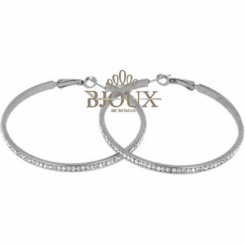 Orecchini a cerchio 70mm in acciaio rodio con strass