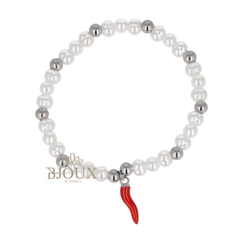 Bracciale perline con pendente corno rosso