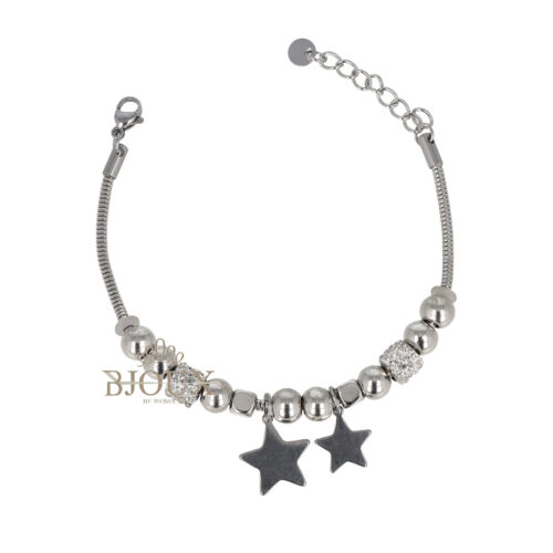 Bracciale acciaio con beads e due stelle