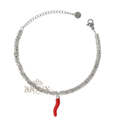 Bracciale in acciaio con dadini e cornetto rosso