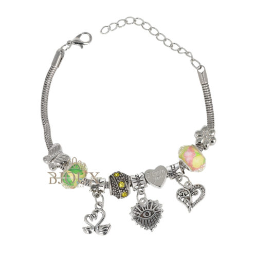 Bracciale beads gialli con charms farfalle e cuore