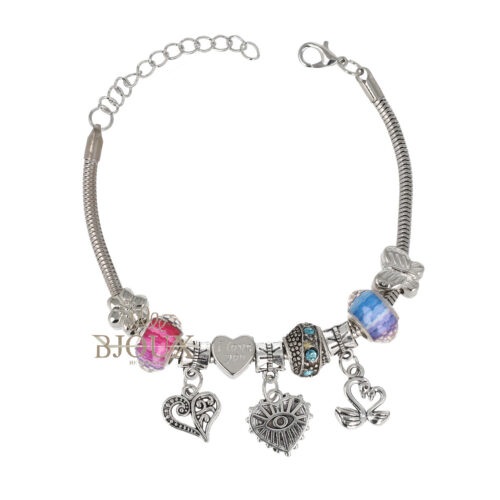 Bracciale beads multi con charms farfalle e cuore