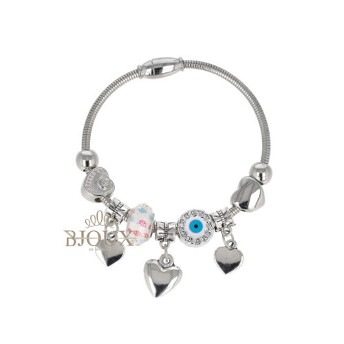 Bracciale occhio bianco con charms cuori e beads