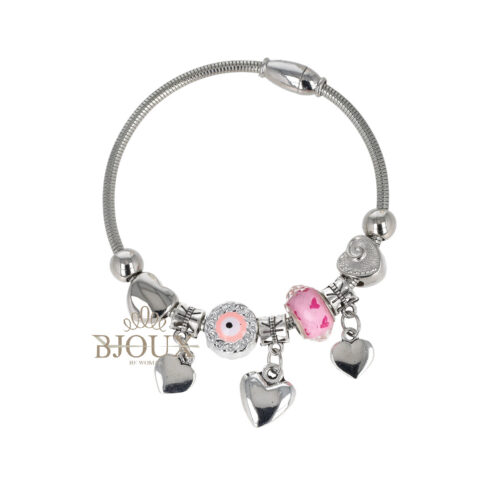 Bracciale occhio rosa con charms cuori e beads