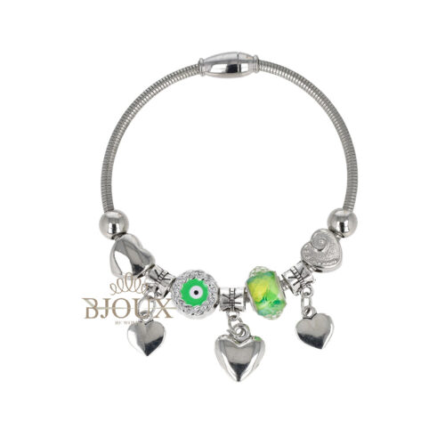 Bracciale occhio verde con charms cuori e beads