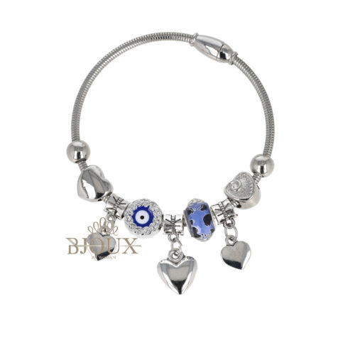 Bracciale occhio blu con charms cuori e beads