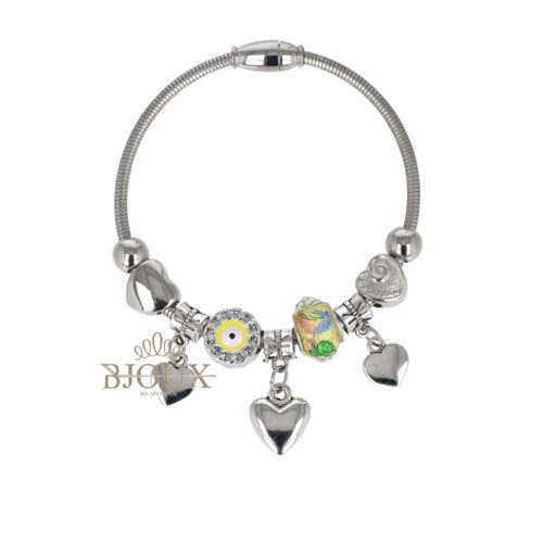 Bracciale occhio giallo con charms cuori e beads