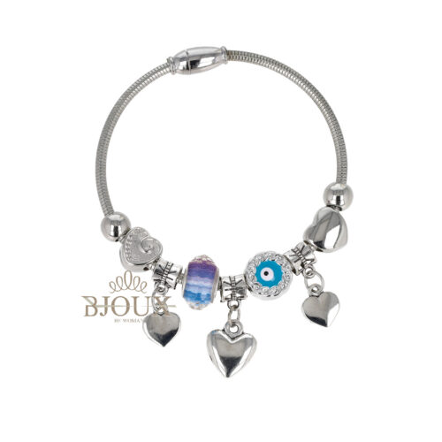 Bracciale occhio turchese con charms cuori e beads