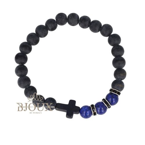 Bracciale uomo elastico con croce e pietre blu