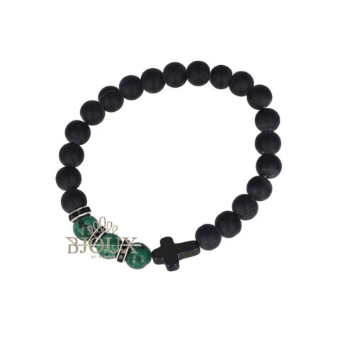 Bracciale uomo elastico con croce e pietre verdi