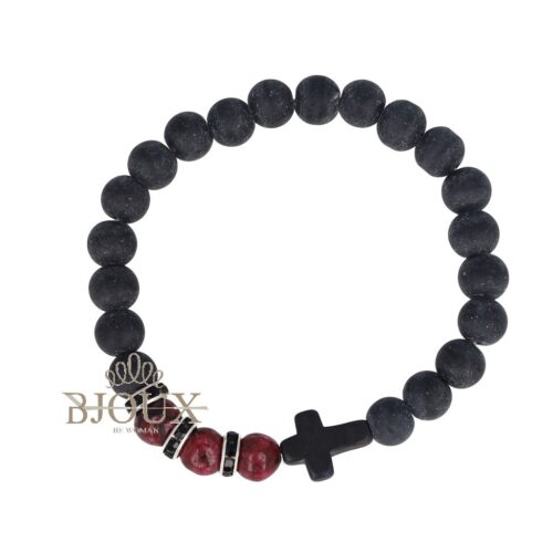 Bracciale uomo elastico con croce e pietre bordo