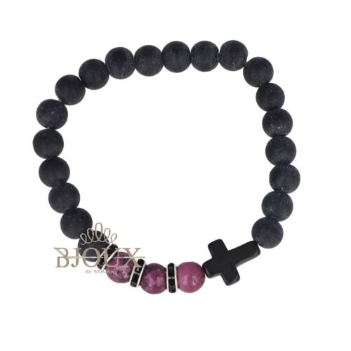 Bracciale uomo elastico con croce e pietre viola