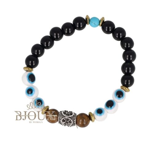 Bracciale uomo elastico con occhi Portafortuna bianco