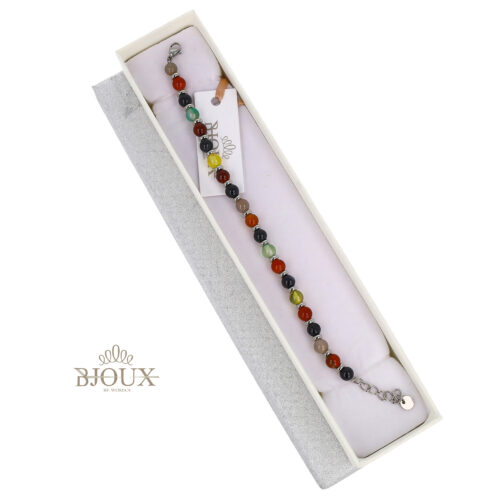 Bracciale in acciaio con sfere multi brown 6mm