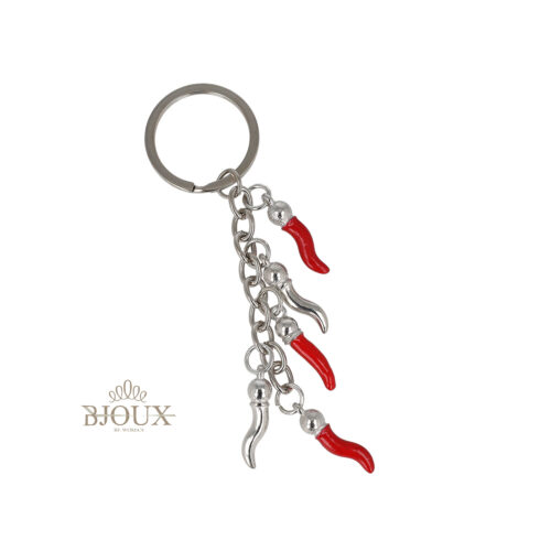 Portachiavi con cornetti in acciaio e smalto